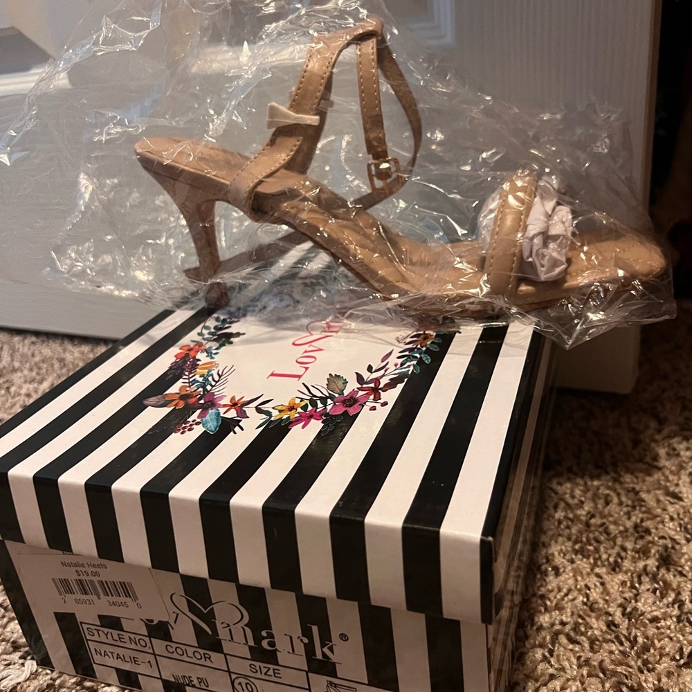 Tan strapped heel
